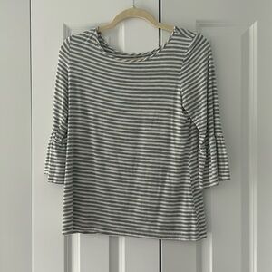 Southern Tide Gray and White Top with Ruffle Sleeves